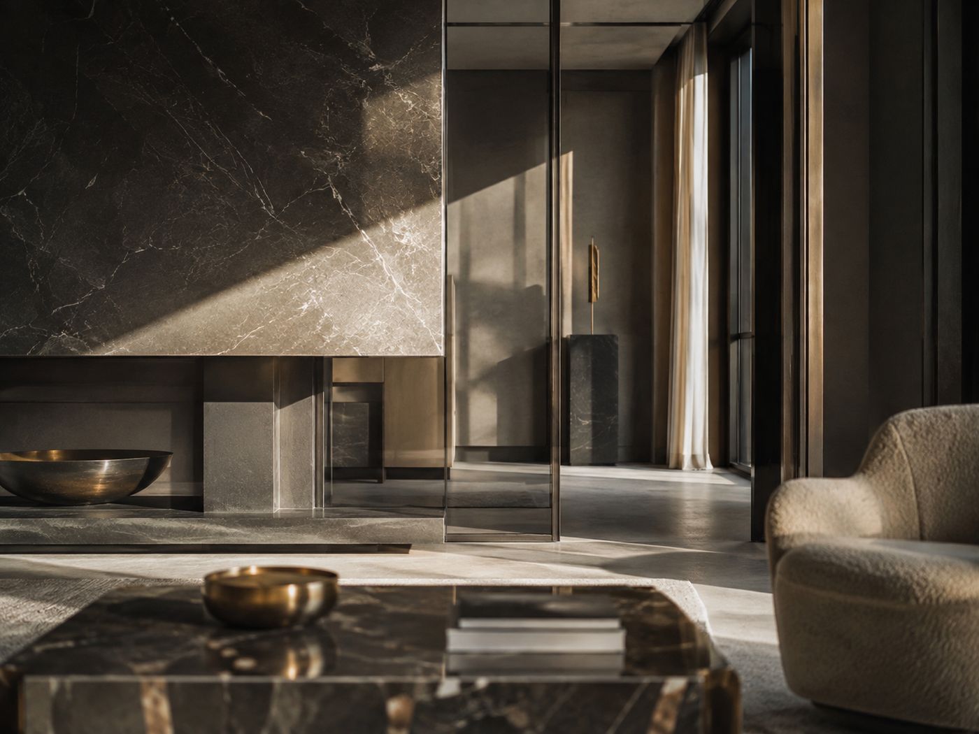 Polished marble flooring in a luxury interior lobby
