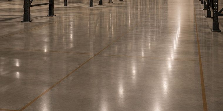 Polished concrete floor in a high-bay distribution warehouse