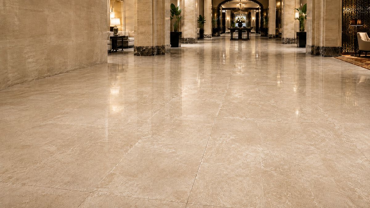 Travertine and limestone flooring after restoration and sealing